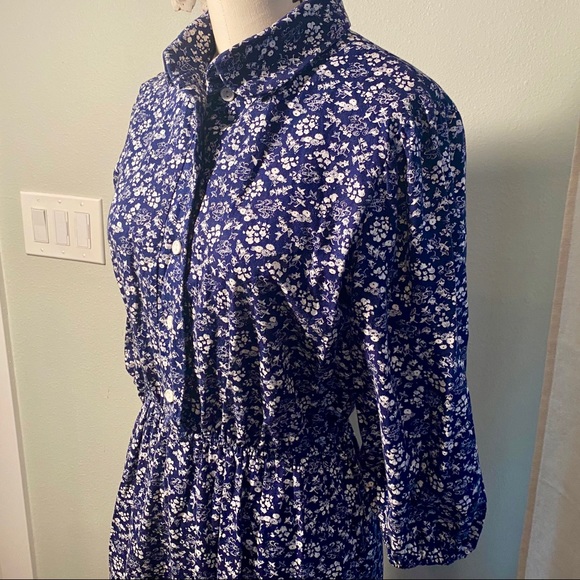 Vintage Navy Floral Prairie Cottagecore Midi Dress - Picture 3 of 16